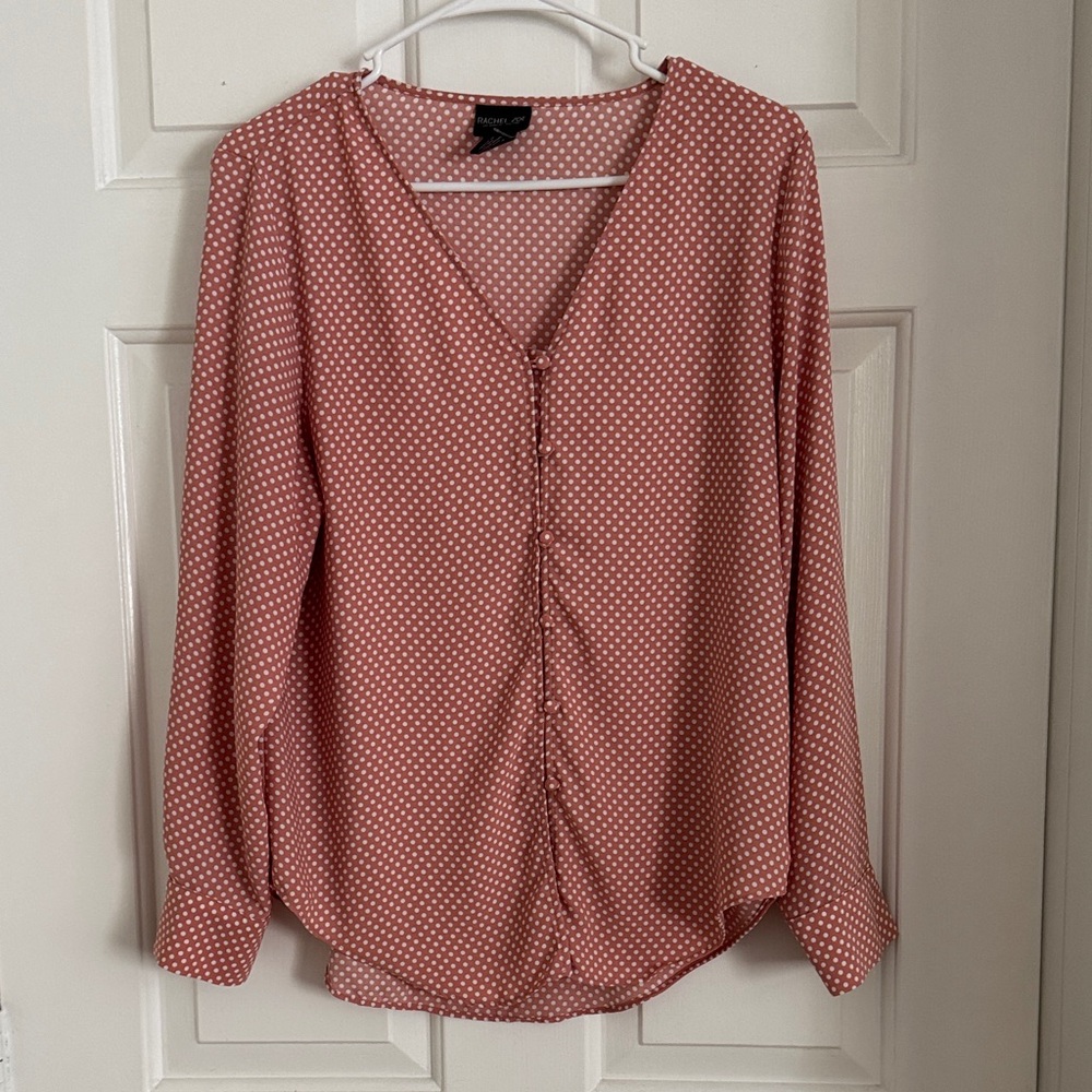 Rachel Zoe Dusty Rose Polka Dot Button-Front Blouse